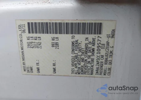 2012 Nissan Altima 2.5 S from USA, damaged, VIN 1N4AL2AP1CC109577
